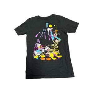Disney Mickey Mouse Donald Goofy Pluto Black Graphic T Shirt Kids‎ Size 14